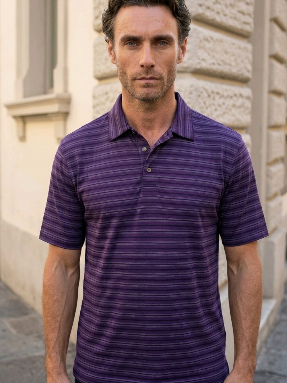 Pebble Beach Golf Polo XXL Purple Stripe Performance Shirt Moisture Wicking Top